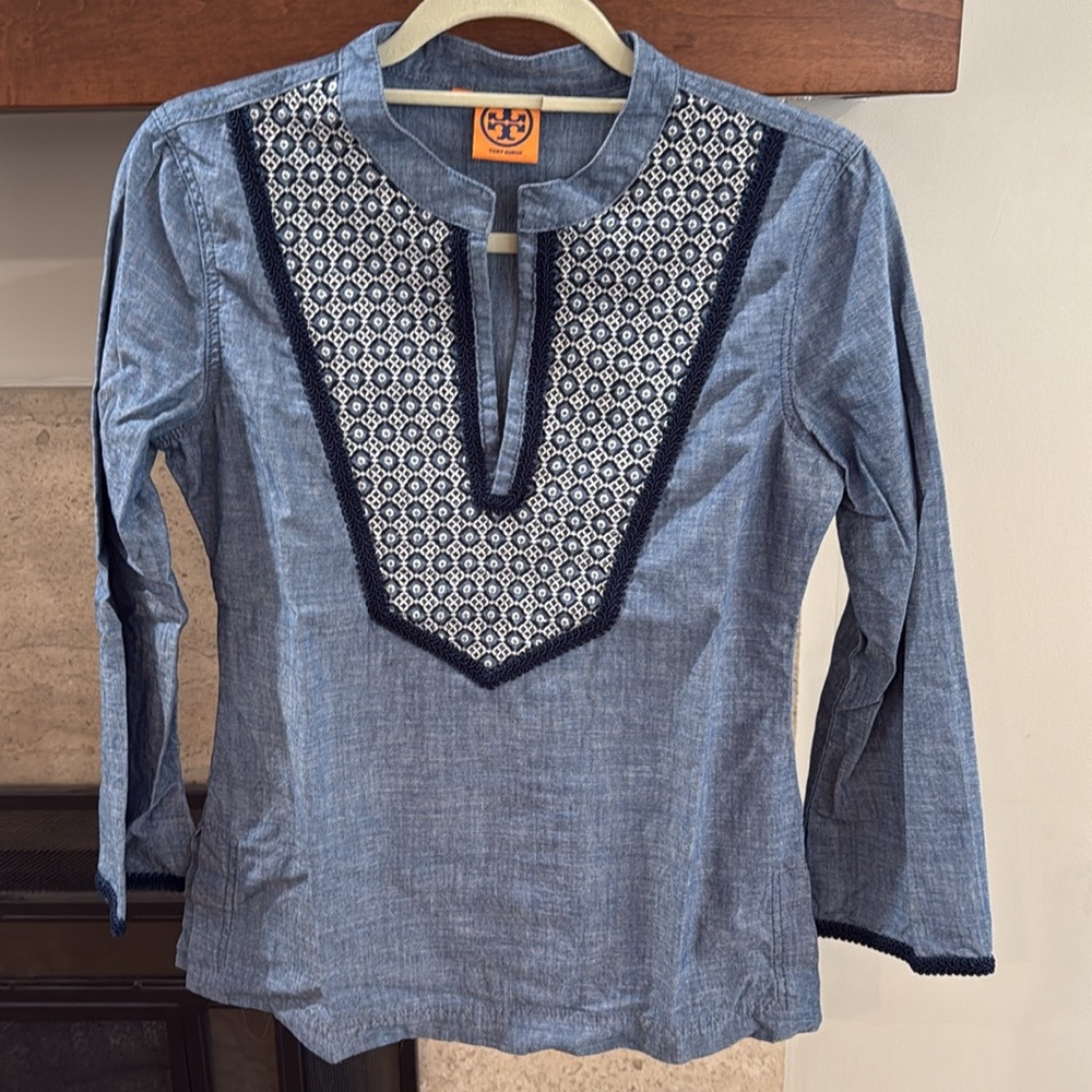 Tory Burch Women’s Blue Embroidered Tunic